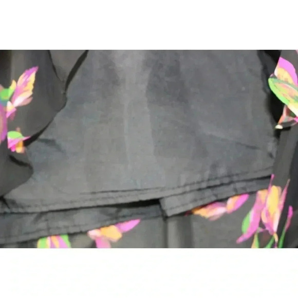 A New Day Hi-Lo Slip-On Wrap Skirt-Short-Size Medium-Black Chiffon w/Florals - Picture 5 of 11